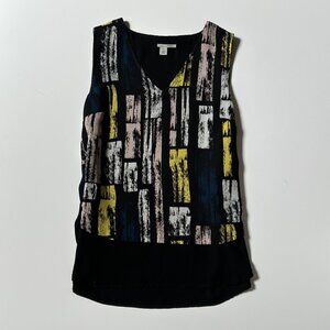Nordstrom Halogen Print Sleeveless Blouse Ladies Petite XSmall Black Yellow Pink